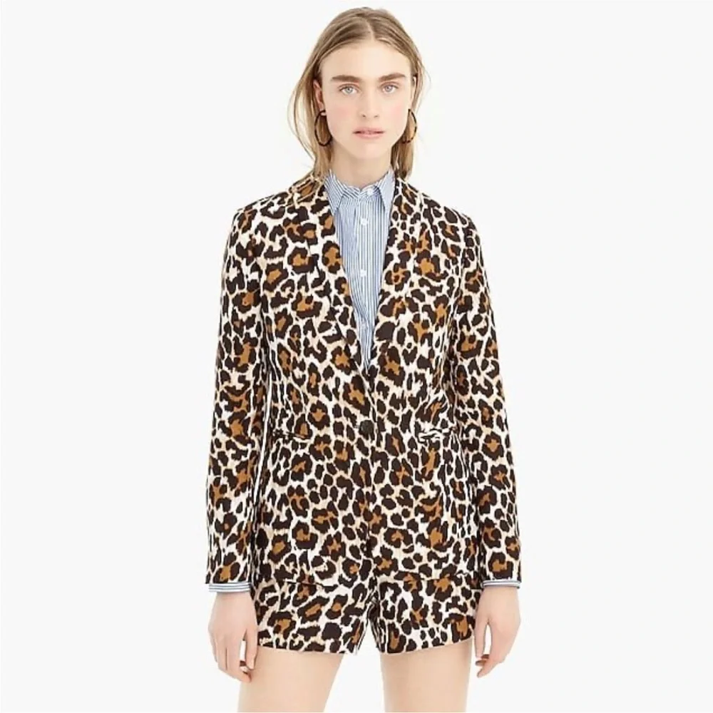NEW J.Crew Factory Mob Wife Leopard Print Sweater Blazer Black/Brown/Tan Size S